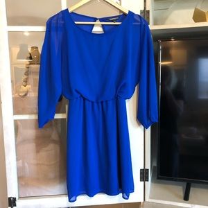 Cobalt Blue Short Dress 3/4 Length Sleeve
